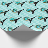 Blauwgroen en zwarte Eiffeltoren Parijs Cadeaupapier (Hoek)