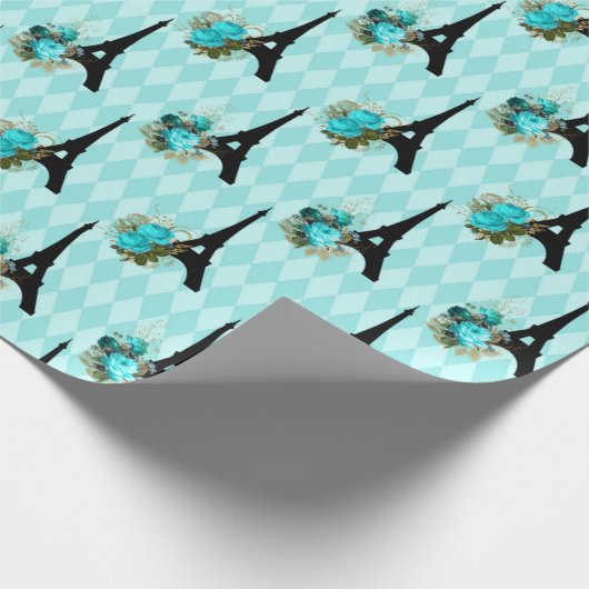 Blauwgroen en zwarte Eiffeltoren Parijs Cadeaupapier (Hoek)