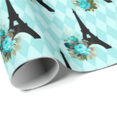 Blauwgroen en zwarte Eiffeltoren Parijs Cadeaupapier (Rol Hoek)