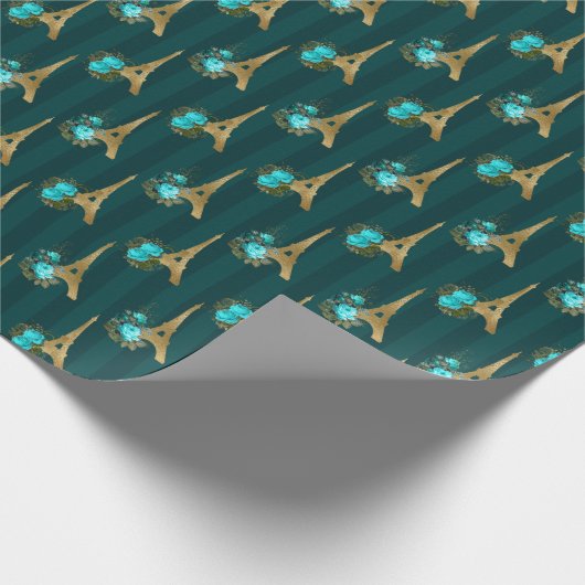 Blauwgroen en zwarte Eiffeltoren Parijs Cadeaupapier (Hoek)