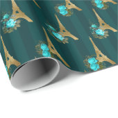 Blauwgroen en zwarte Eiffeltoren Parijs Cadeaupapier (Rol Hoek)