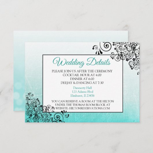 Blauwgroen en zwarte Elegant Weddenschap-kaart Informatiekaartje (Voorkant / Achterkant)