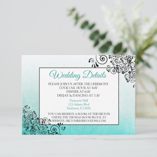 Blauwgroen en zwarte Elegant Weddenschap-kaart Informatiekaartje (Staand voorkant)