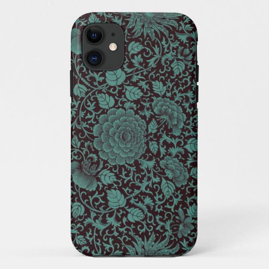 Blauwgroen en zwarte Floral iPhone 5/5s hoesjes (Achterkant)