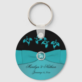 Blauwgroen en zwarte Floral Sleutelhanger