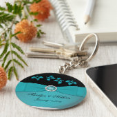 Blauwgroen en zwarte Floral Sleutelhanger (Zijkant)