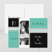 Blauwgroen en zwarte foto's slaan de datum op aankondigingskaart (Voorkant / Achterkant)