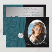 Blauwgroen en zwarte fotouitnodiging voor Quincean Kaart (Voorkant / Achterkant)