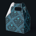 Blauwgroen en zwarte gotische Rozen Damask Bedankdoosjes<br><div class="desc">Zwart en turquoise  roestvast damtpatroon met een rijke rozen cadeaudoos voor rijke bruiloften of halloween!</div>