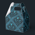 Blauwgroen en zwarte gotische Rozen Damask Bedankdoosjes<br><div class="desc">Zwart en turquoise  roestvast damtpatroon met een rijke rozen cadeaudoos voor rijke bruiloften of halloween!</div>