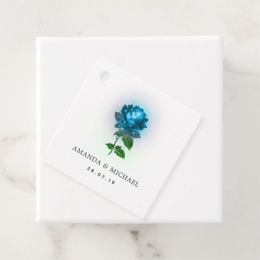 Blauwgroen en zwarte gotische Rozen Damask Bedankjes Labels (In situ)