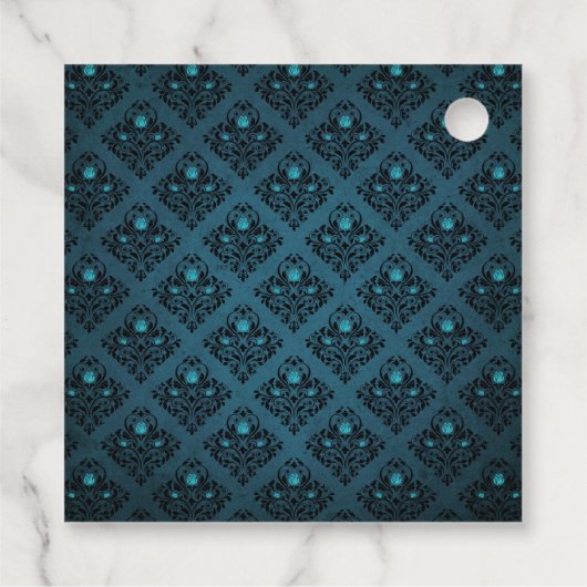 Blauwgroen en zwarte gotische Rozen Damask Bedankjes Labels (Achterkant)