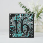 Blauwgroen en zwarte grunge 16th Birthday Kaart (Staand voorkant)