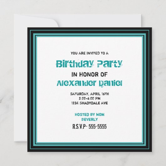 Blauwgroen en zwarte grunge 16th Birthday Kaart (Achterkant)