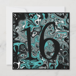 Blauwgroen en zwarte grunge 16th Birthday Kaart