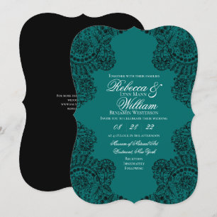 Blauwgroen en zwarte kant Elegant Gothic Wedding Kaart