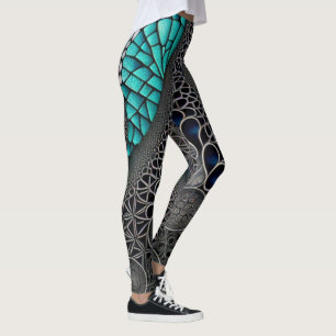 Blauwgroen en zwarte lijntekening leggings