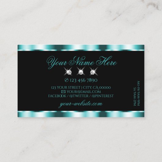 Blauwgroen en zwarte mousserende diamanten, stijlv visitekaartje (Achterkant)
