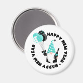 Blauwgroen en zwarte nieuwjaarsviering magneet (Voorkant / Achterkant)