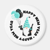 Blauwgroen en zwarte nieuwjaarsviering magneet (Voorkant)