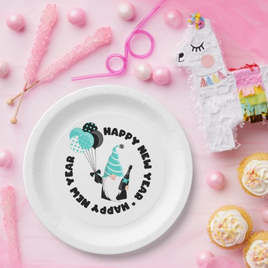 Blauwgroen en zwarte nieuwjaarsviering papieren bordje (Feest)