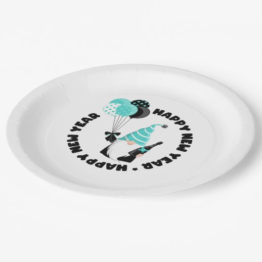 Blauwgroen en zwarte nieuwjaarsviering papieren bordje (Gekanteld)