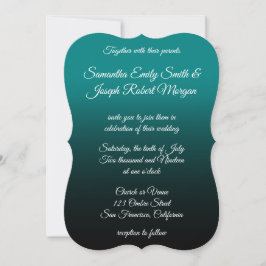 Blauwgroen en zwarte ombre Elegant Calligraphy Wed Kaart