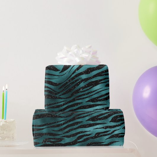 Blauwgroen en zwarte Ombre Glam Glitter Tiger Stri Cadeaupapier (Feestgeschenken)