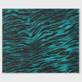 Blauwgroen en zwarte Ombre Glam Glitter Tiger Stri Cadeaupapier (Vlak)
