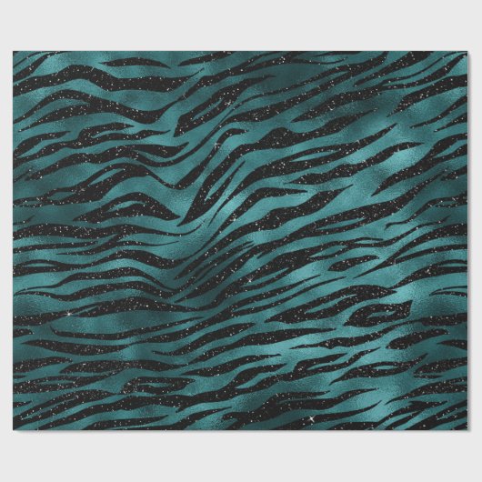 Blauwgroen en zwarte Ombre Glam Glitter Tiger Stri Cadeaupapier (Vlak)