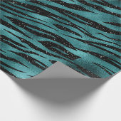Blauwgroen en zwarte Ombre Glam Glitter Tiger Stri Cadeaupapier (Hoek)
