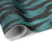 Blauwgroen en zwarte Ombre Glam Glitter Tiger Stri Cadeaupapier (Rol Hoek)