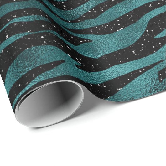 Blauwgroen en zwarte Ombre Glam Glitter Tiger Stri Cadeaupapier (Rol Hoek)