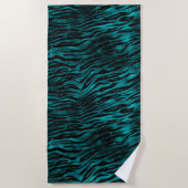 Blauwgroen en zwarte Ombre Glam Glitter Tiger Stri Strandlaken (Voorkant)