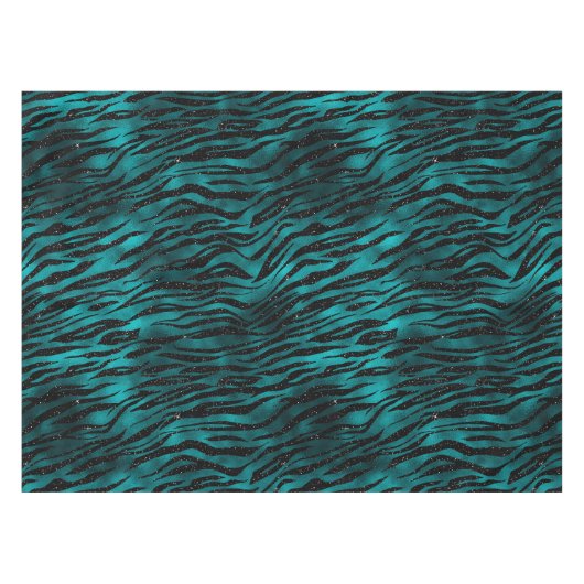 Blauwgroen en zwarte Ombre Glam Glitter Tiger Stri Tafelkleed (Voorkant (Horizontaal))