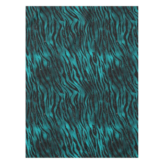 Blauwgroen en zwarte Ombre Glam Glitter Tiger Stri Tafelkleed (Voorkant)