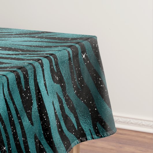 Blauwgroen en zwarte Ombre Glam Glitter Tiger Stri Tafelkleed (Voorbeeld)