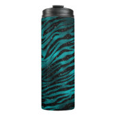 Blauwgroen en zwarte Ombre Glam Glitter Tiger Stri Thermosbeker (Voorkant)