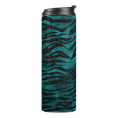 Blauwgroen en zwarte Ombre Glam Glitter Tiger Stri Thermosbeker (Gedraaid links)