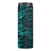 Blauwgroen en zwarte Ombre Glam Glitter Tiger Stri Thermosbeker (Achterkant)