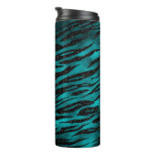Blauwgroen en zwarte Ombre Glam Glitter Tiger Stri Thermosbeker (Geroteerd rechts)