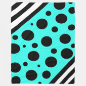 Blauwgroen en zwarte pooldots en stripes fleece deken (Voorkant)