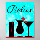 Blauwgroen en zwarte Relax Sign. for Kitchen Poster (Voorkant)