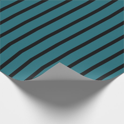 Blauwgroen en zwarte streep cadeaupapier (Hoek)