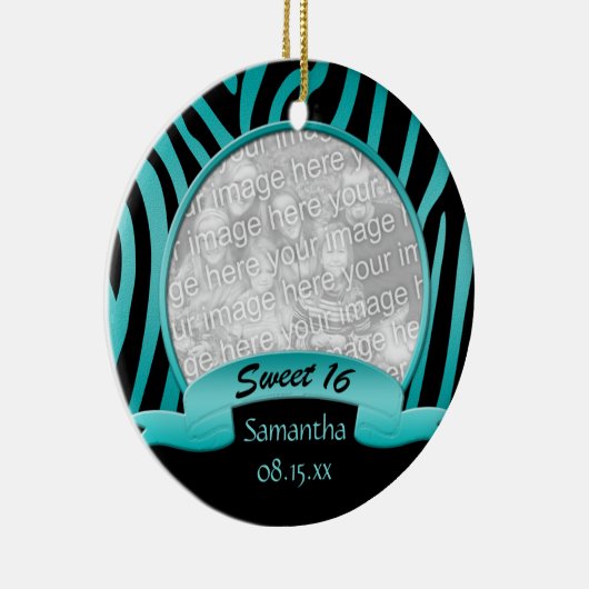 Blauwgroen en zwarte Zebra Sweet 16 Ornament (Rechts)