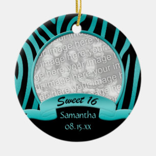 Blauwgroen en zwarte Zebra Sweet 16 Ornament