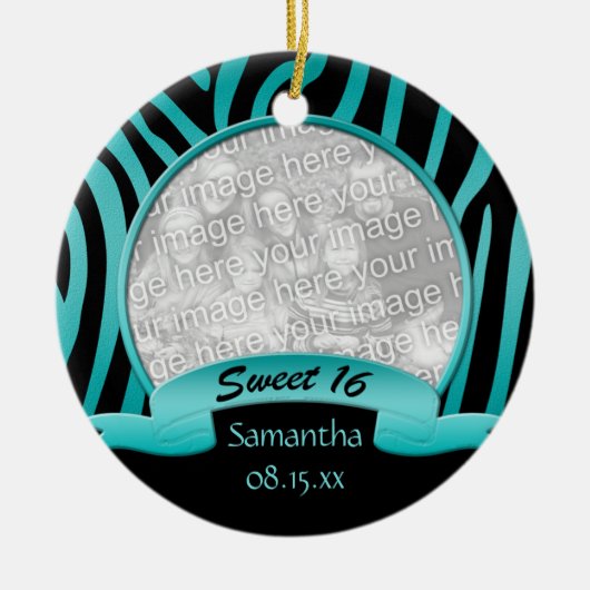 Blauwgroen en zwarte Zebra Sweet 16 Ornament (Voorkant)