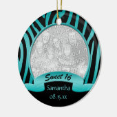 Blauwgroen en zwarte Zebra Sweet 16 Ornament (Links)