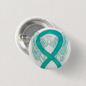 Blauwgroen engel-bewustmakingsribbon aangepaste la ronde button 3,2 cm (Voorkant /achterkant)