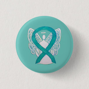 Blauwgroen engel-bewustmakingsribbon aangepaste la ronde button 3,2 cm